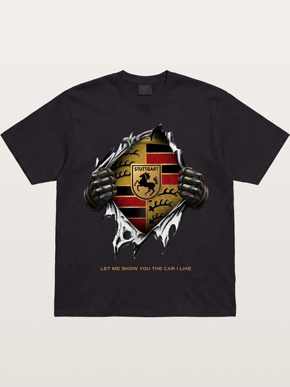 Porsche Crest Tear Through Effect Gildan T-shirt