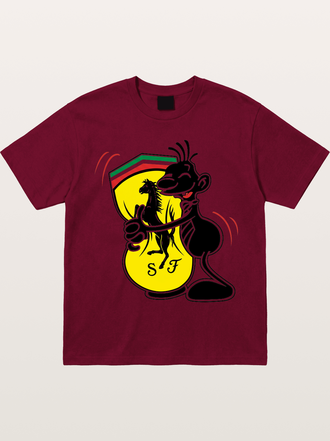 Cartoon Figure Embraces Ferrari Gildan T-shirt