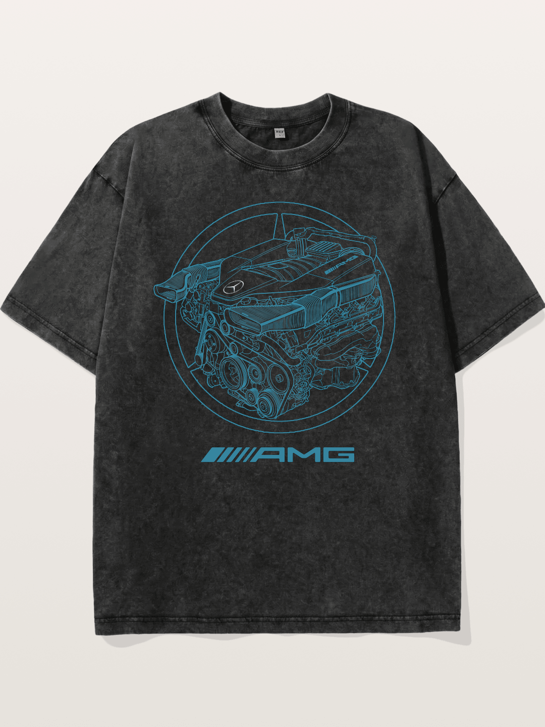 Mercedes AMG Engine Cutaway Blueprint Washed T-shirt