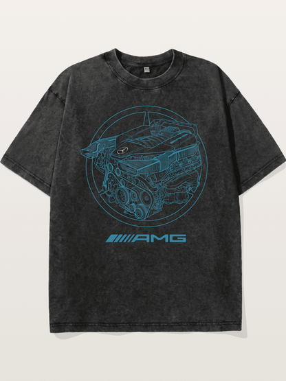 Mercedes AMG Engine Cutaway Blueprint Washed T-shirt