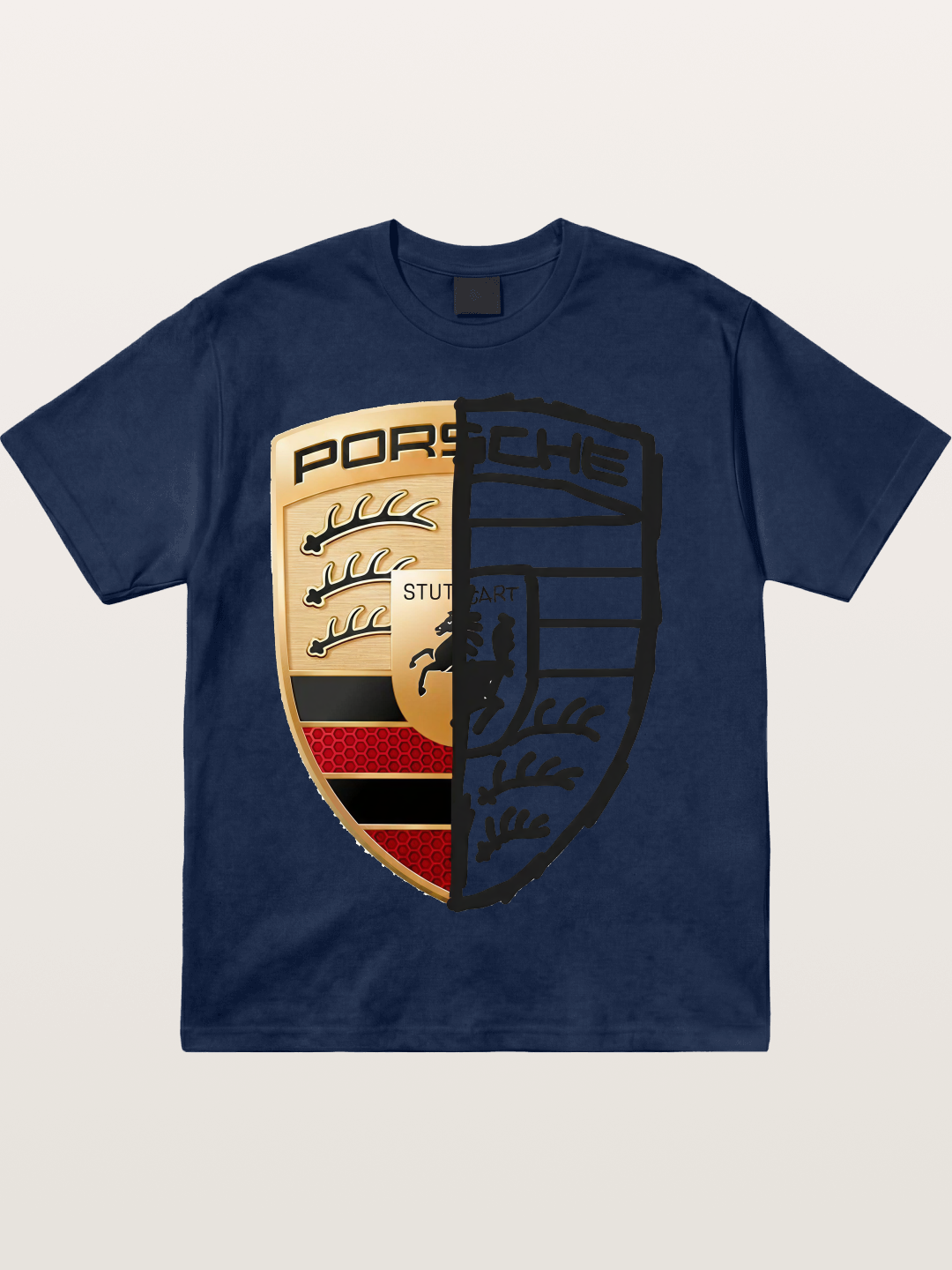 Porsche Half Sketch Half Real Cotton T-shirt