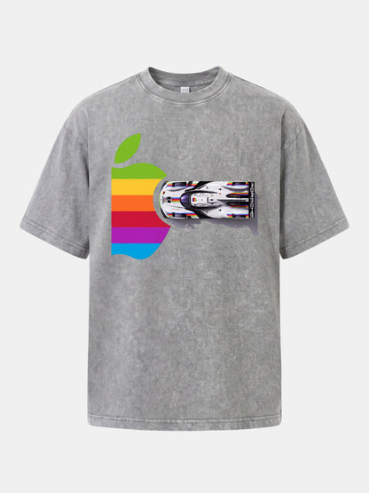 Rainbow Apple Shape Le Mans Race Car Washed T-shirt