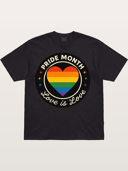 Pride Month Love Is Love Heart Badge Cotton T-shirt
