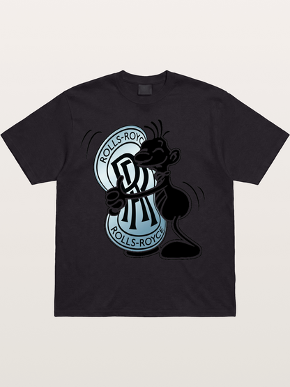 Mascot Hugging Rolls-Royce Logo Cotton T-shirt