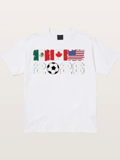 2026 WC USA Mexico Canada Flags Cotton T-shirt