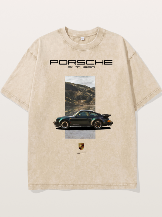 Vintage 911 Turbo Mountain Print Washed T-shirt