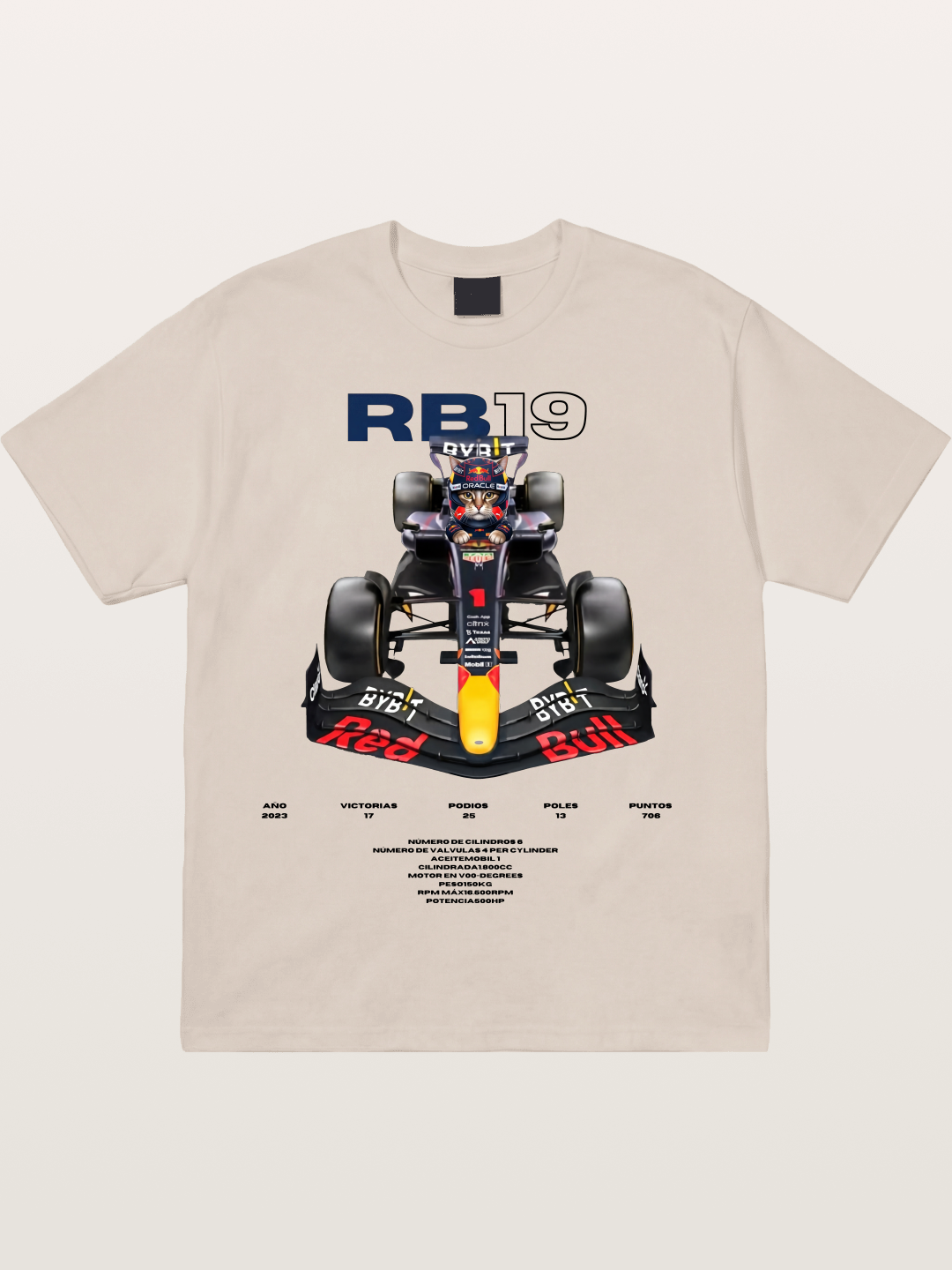 Cat Driving Red Bull F1 Cotton T-shirt
