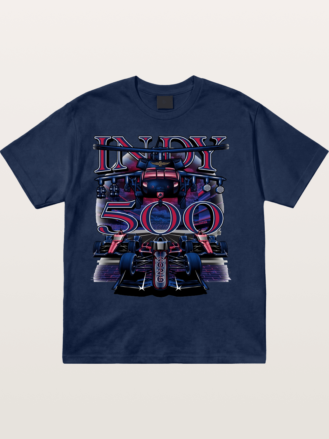 Indy 500 2026 Race Car Neon Art Cotton T-shirt