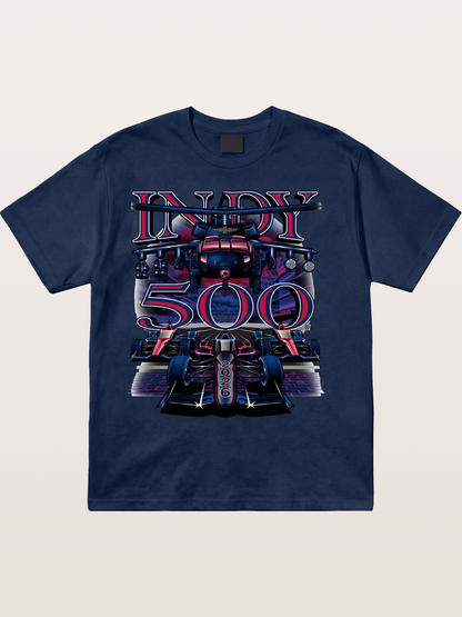 Indy 500 2026 Race Car Neon Art Cotton T-shirt