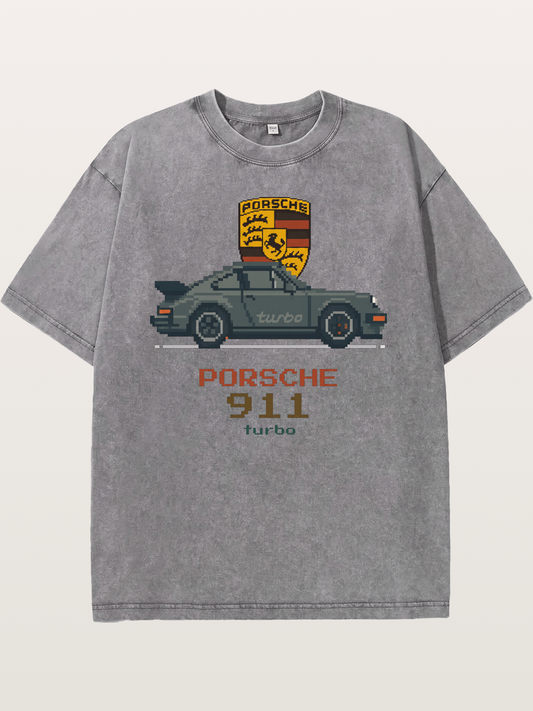 Porsche 911 Turbo Pixel Art Washed T-shirt