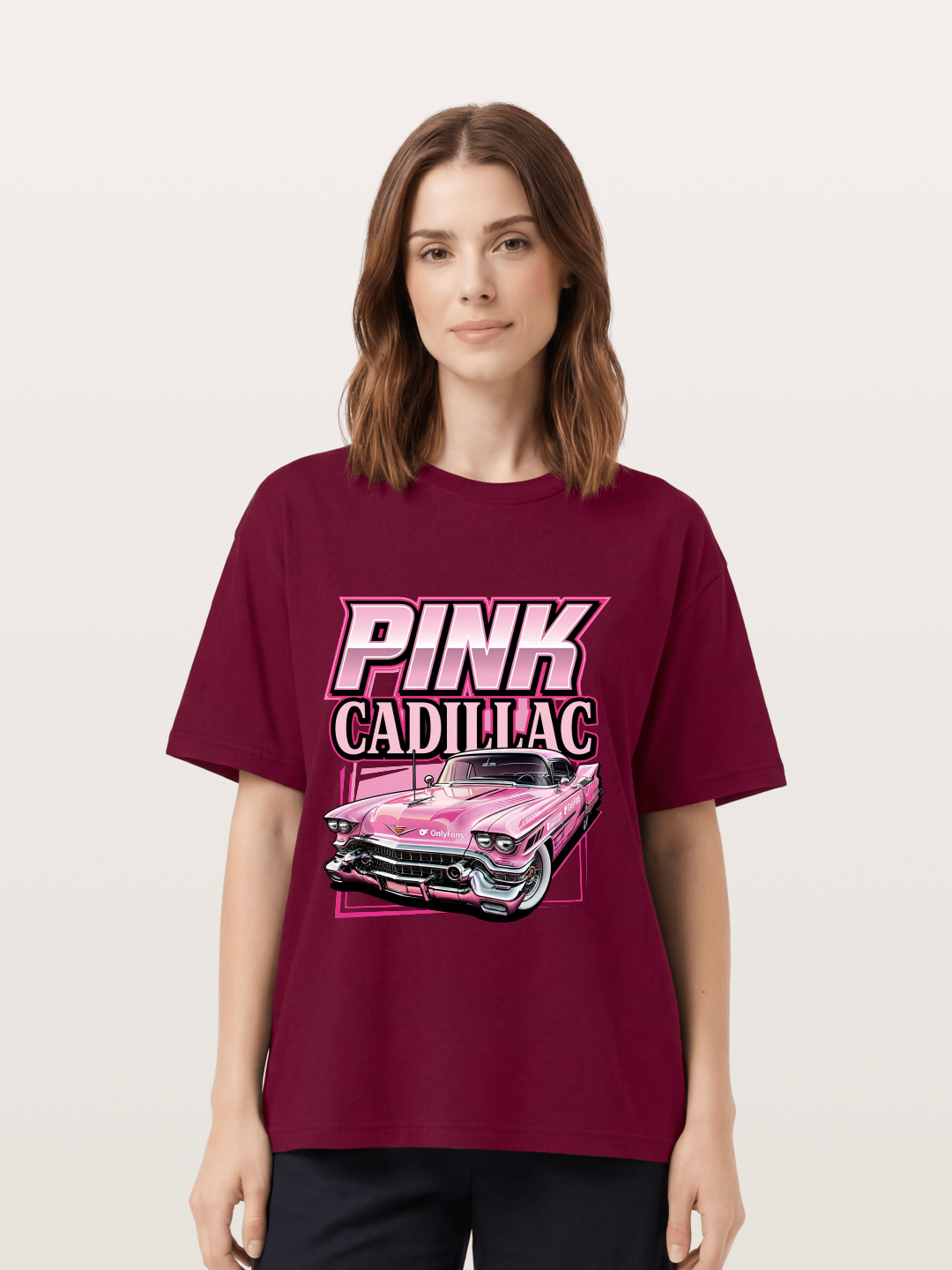 Pink Cadillac Classic Car Art Print Gildan T-shirt