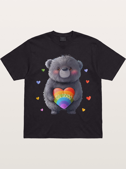 Colorado Pride Bear With Rainbow Heart Gildan T-shirt