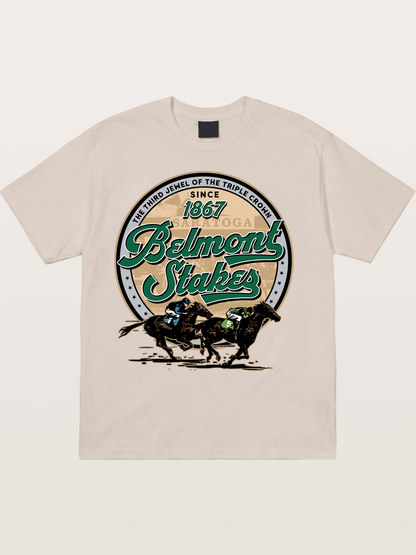 Belmont Stakes Two Horses Racing Cotton T-shirt