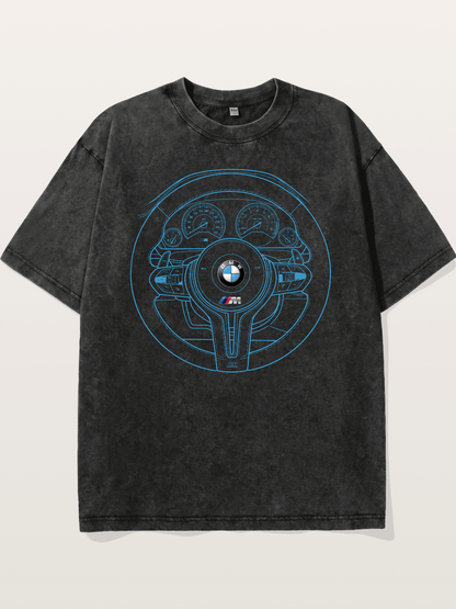 BMW M Vintage Steering Wheel Draft Washed T-shirt