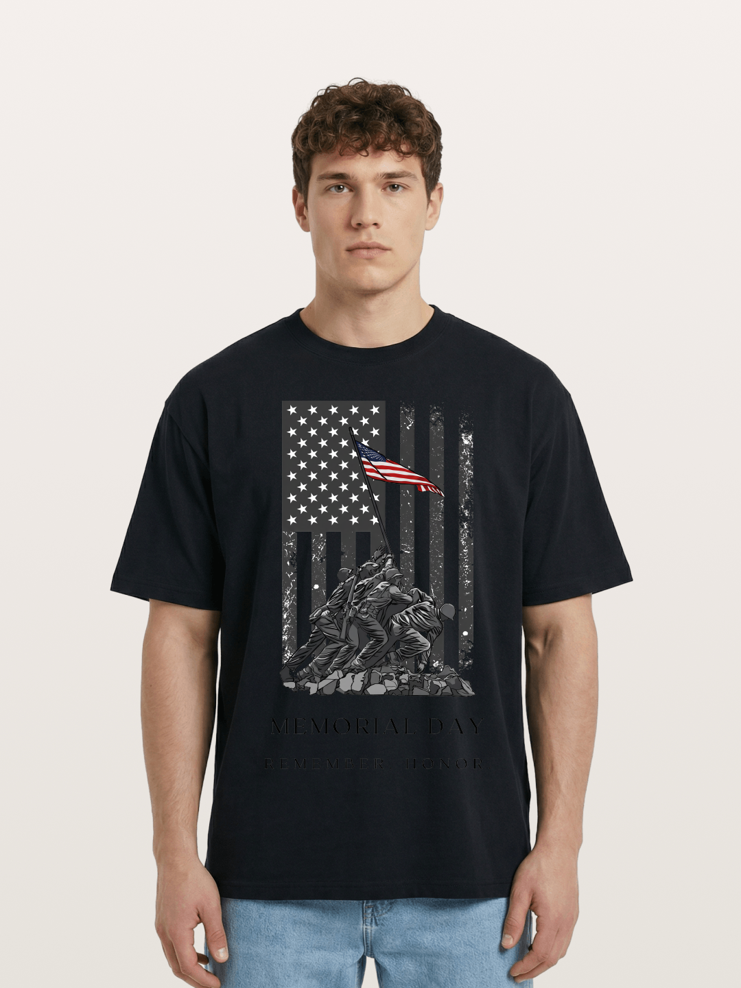 Memorial Day Flag Raising Print Cotton T-shirt