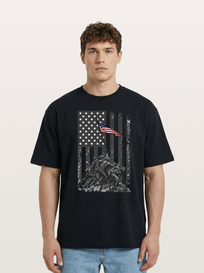 Memorial Day Flag Raising Print Cotton T-shirt