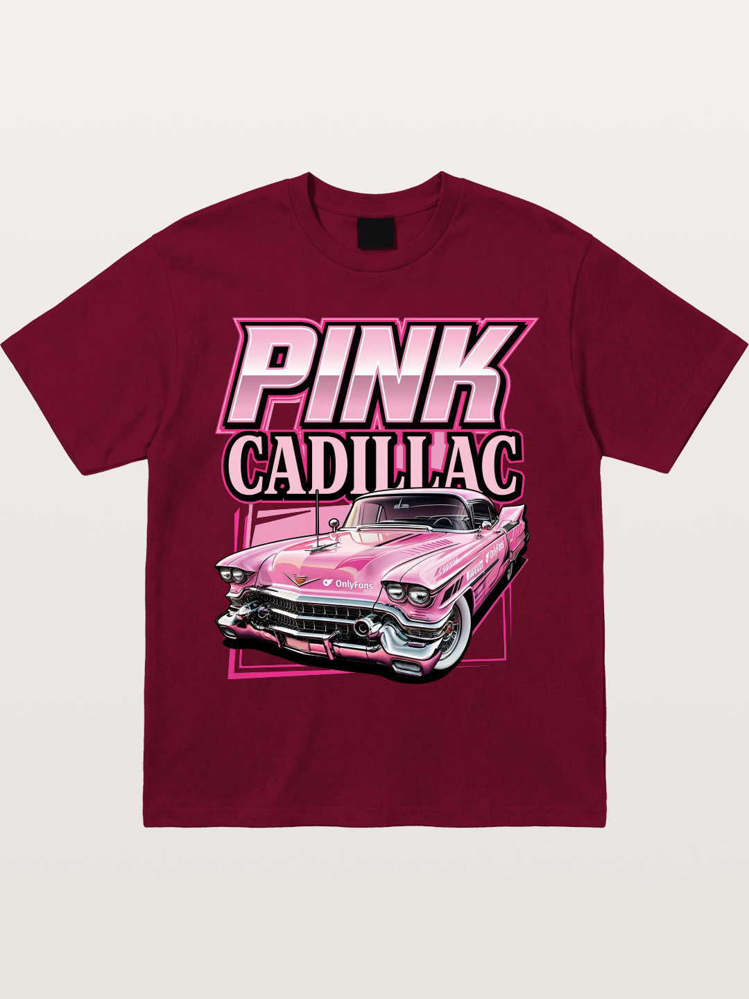 Pink Cadillac Classic Car Art Print Gildan T-shirt