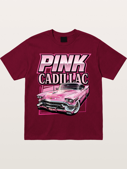 Pink Cadillac Classic Car Art Print Gildan T-shirt