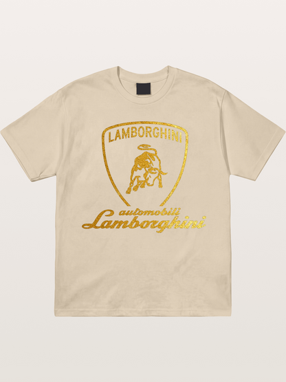 Lamborghini Gold Logo and Bull Shield Gildan T-shirt