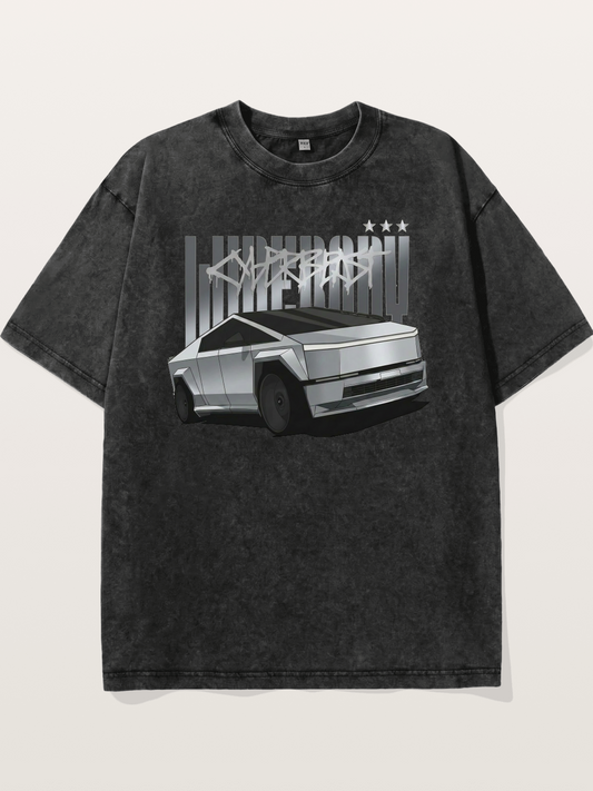 Cybertruck Graffiti Typography Washed T-shirt