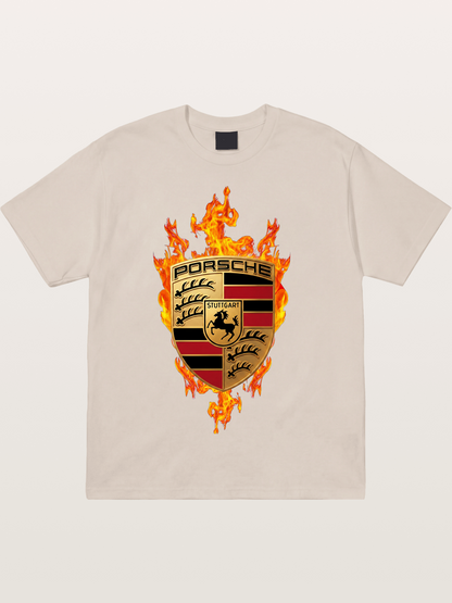 Porsche Flaming Logo Print Cotton T-shirt