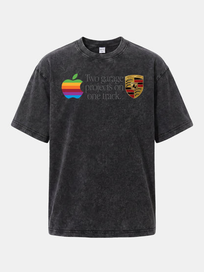 Rainbow Apple Porsche Garage Phrase Washed T-shirt
