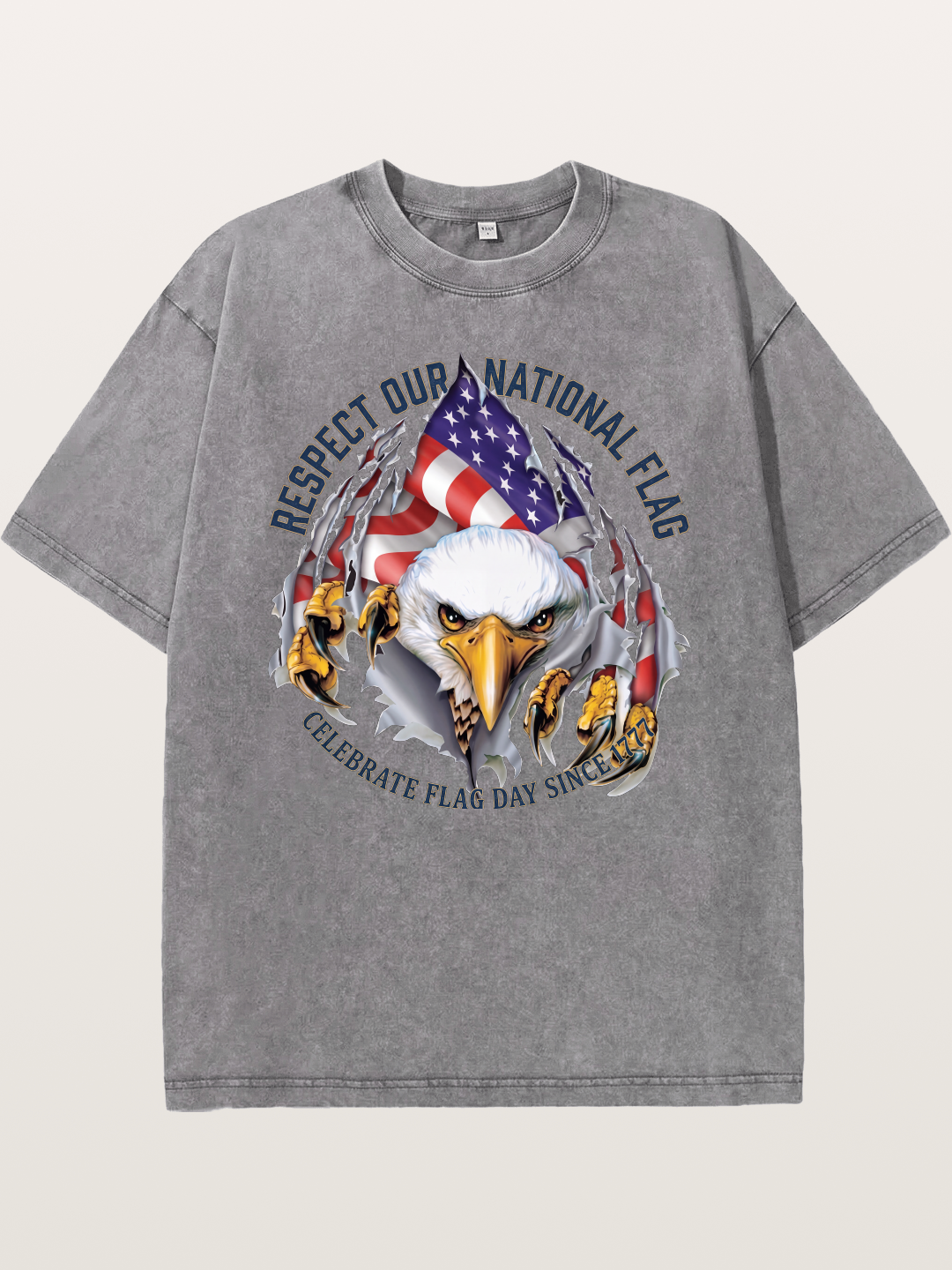 Ripped Flag Eagle Patriotic Print Washed T-shirt