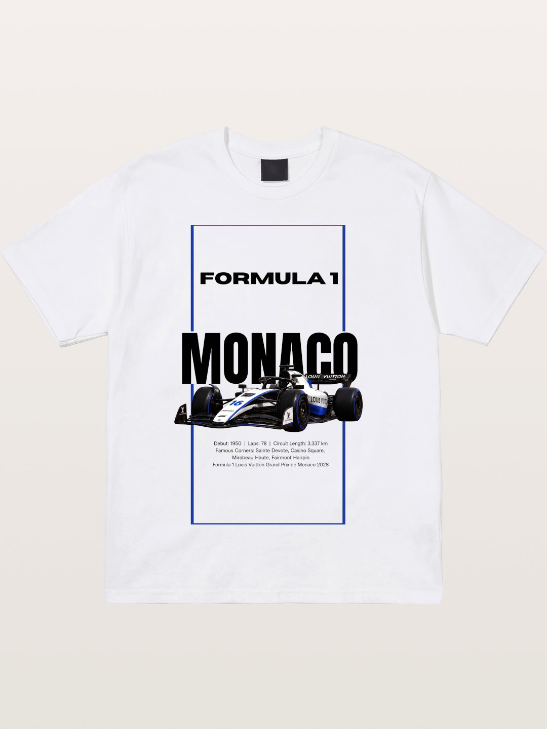 Monaco F1 LV Blue Border Print Cotton T-shirt
