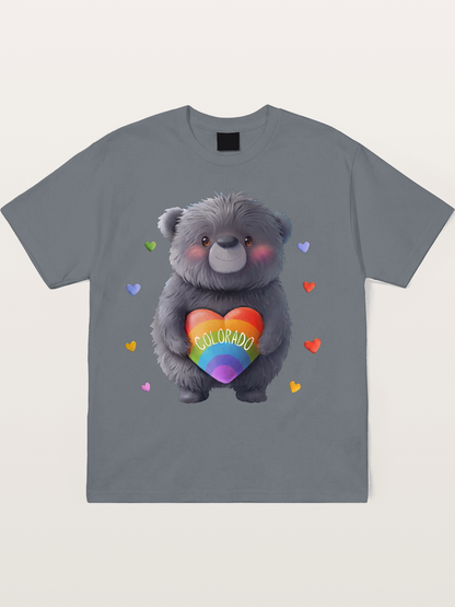 Colorado Pride Bear With Rainbow Heart Cotton T-shirt