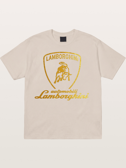 Lamborghini Gold Logo and Bull Shield Cotton T-shirt