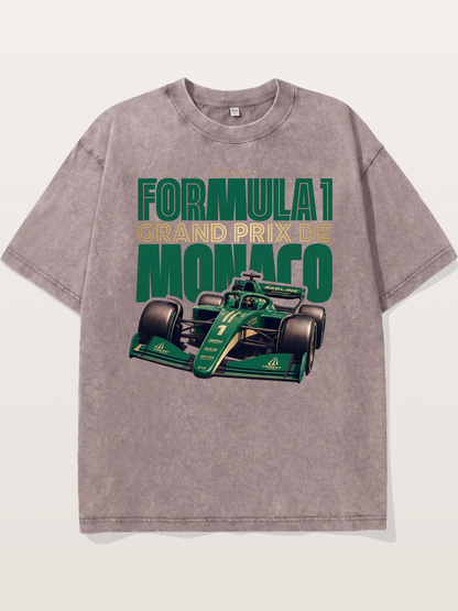 Green Monaco F1 Race Print Washed T-shirt