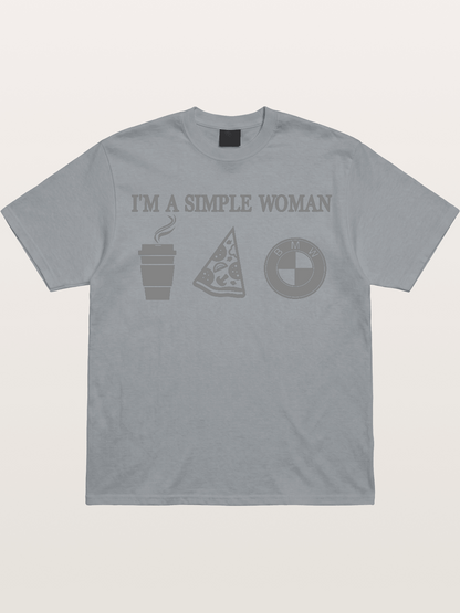Simple Woman BMW Coffee Pizza Art Gildan T-shirt