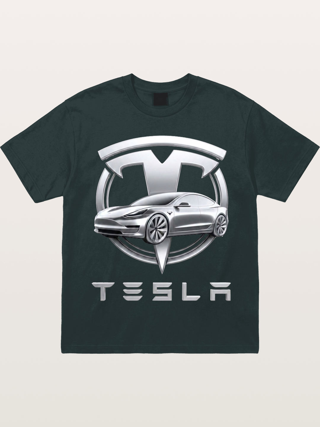 Tesla Silver Metallic Logo Print Gildan T-shirt