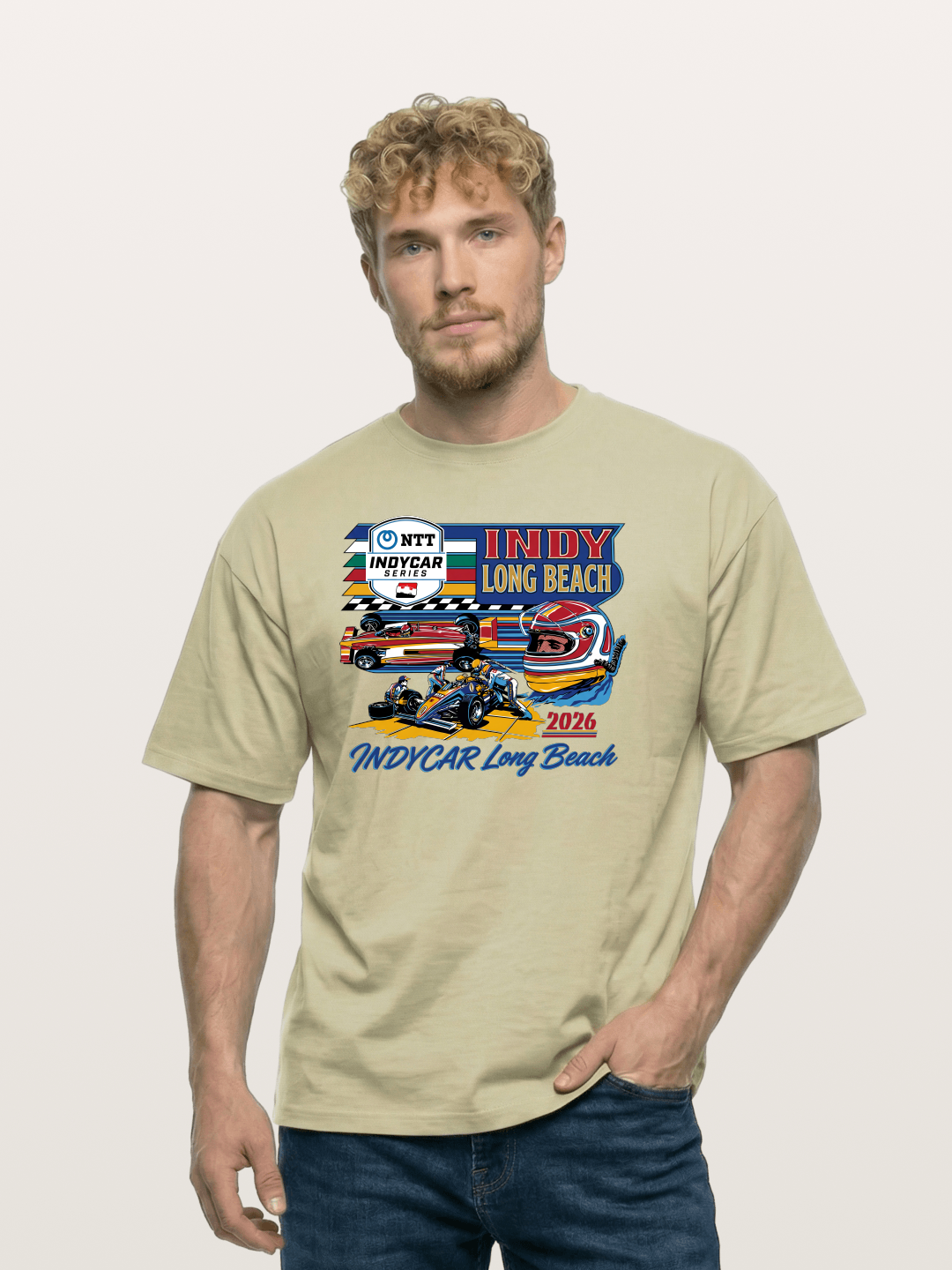 IndyCar Long Beach Vintage Art Cotton T-shirt