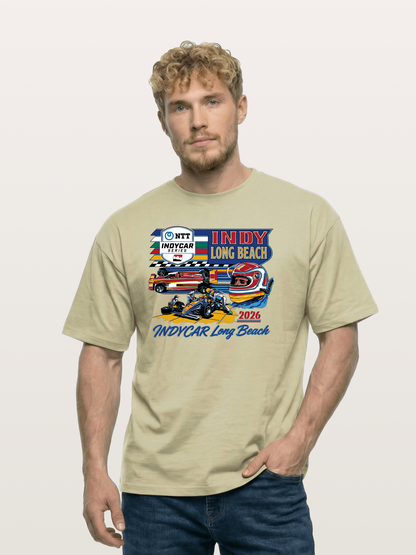 IndyCar Long Beach Vintage Art Cotton T-shirt