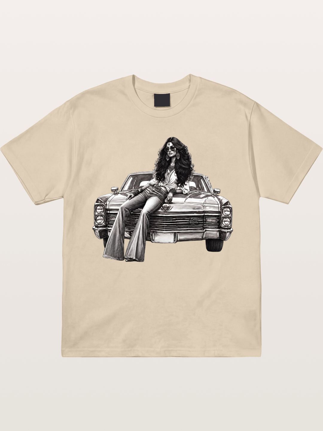 Retro Cadillac & Woman Sketch Gildan T-shirt