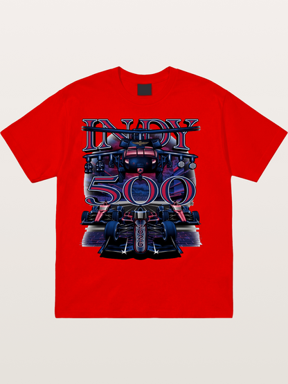 Indy 500 2026 Race Car Neon Art Cotton T-shirt