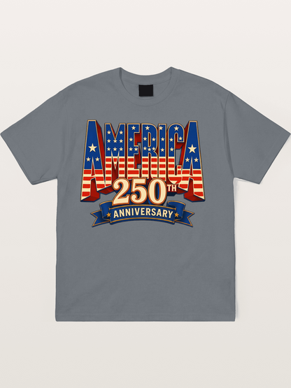 America 250th 3D Lettering Cotton T-shirt