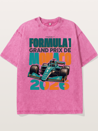Teal Orange Monaco F1 Poster Washed T-shirt