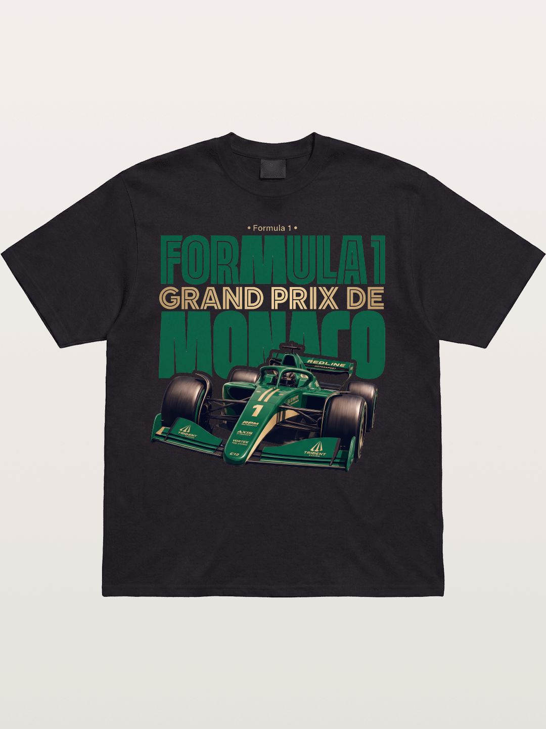 Green Monaco F1 Race Print Cotton T-shirt
