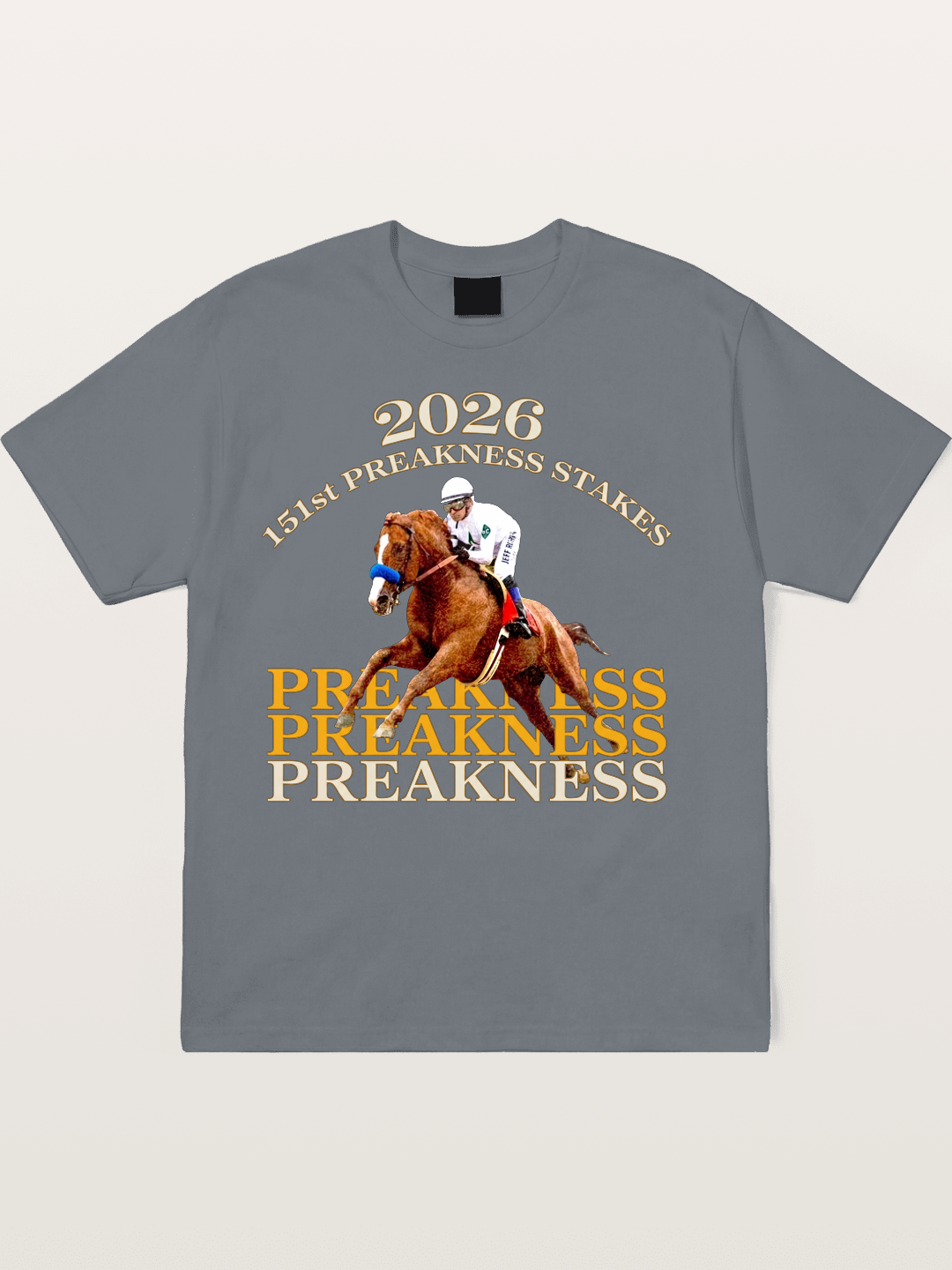 151st Preakness Jockey on Chestnut Horse Cotton T-shirt