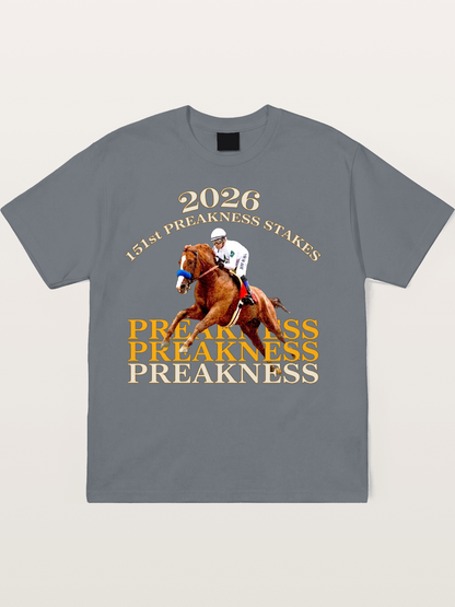 151st Preakness Jockey on Chestnut Horse Cotton T-shirt