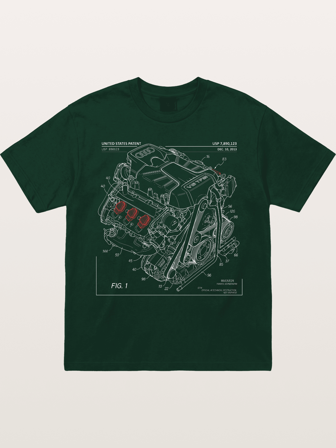 V6 TFSI Audi Powertrain Patent Drawing Gildan T-shirt
