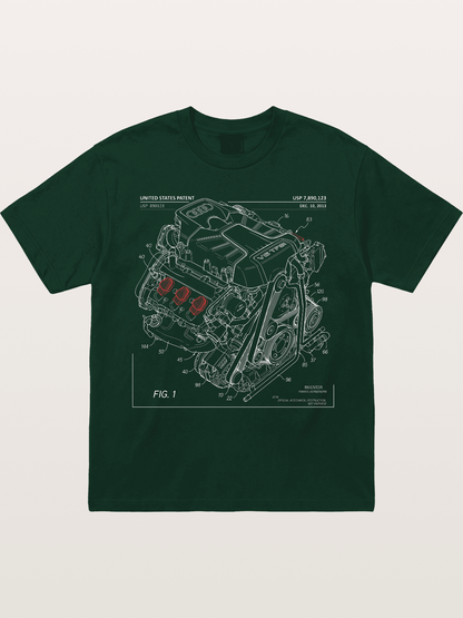 V6 TFSI Audi Powertrain Patent Drawing Gildan T-shirt