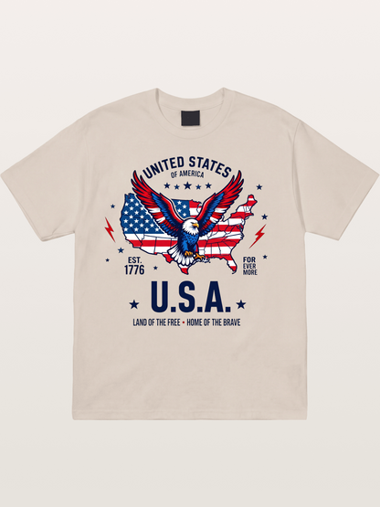 USA Map Eagle Flag Design Cotton T-shirt