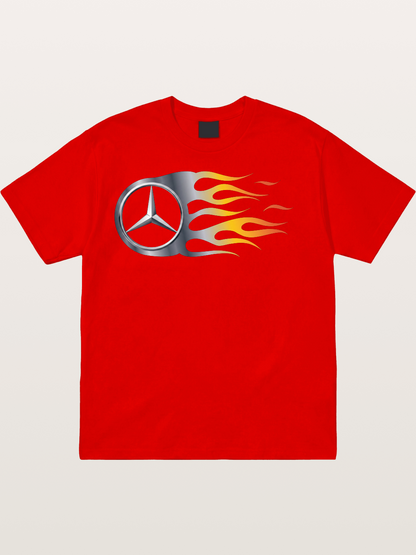 Mercedes Star With Flame Design Cotton T-shirt
