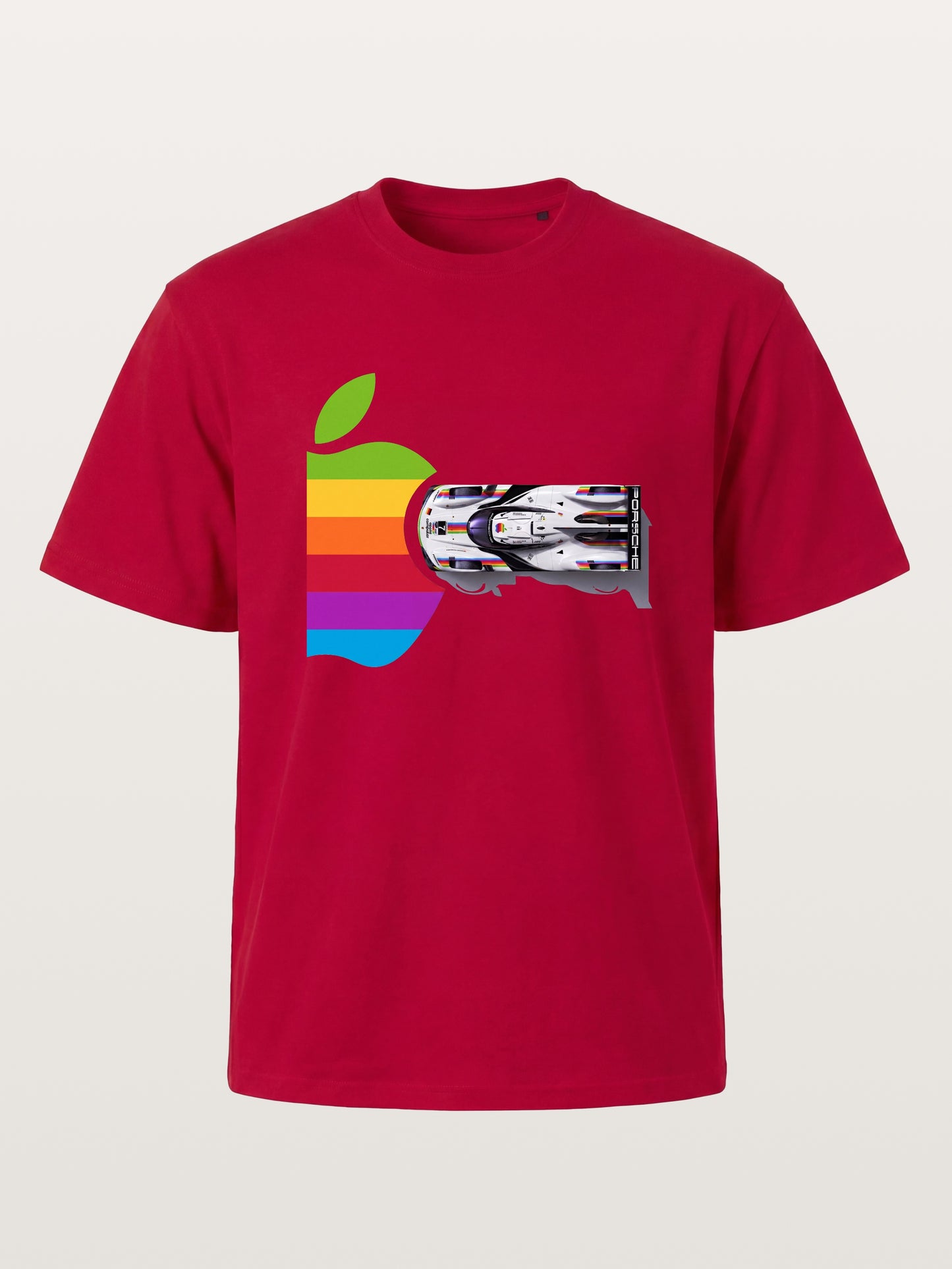 Rainbow Apple Shape Le Mans Race Car Gildan T-shirt
