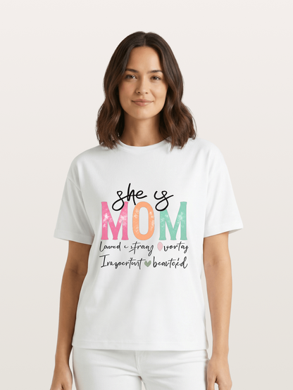 She is Mom Boho Pastel Print Gildan T-shirt