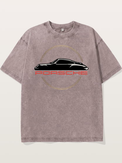 Porsche Silhouette Logo Art Washed T-shirt