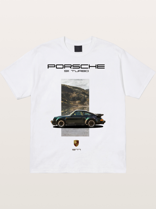Vintage 911 Turbo Mountain Print Cotton T-shirt